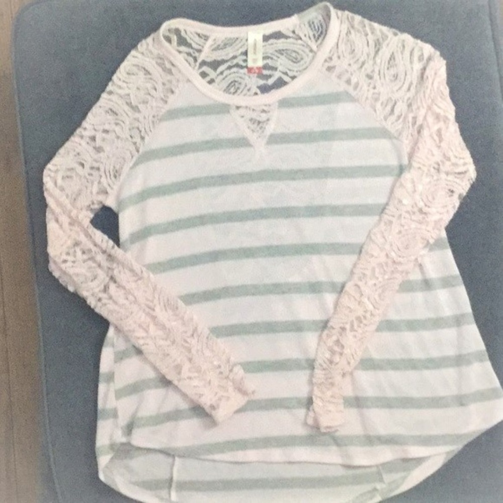 Sweater with Pink Lace Sleeves